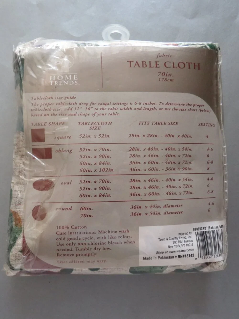 Home Trends Fabric 100% Cotton Fruit Floral Pattern Round Tablecloth 70 inc